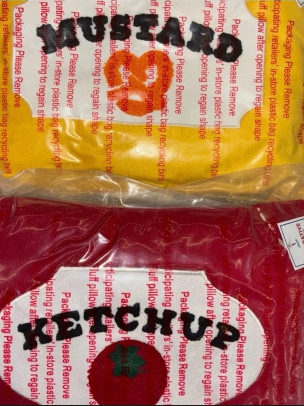 New Target Ketchup & Mustard Pillows Accent Home Decor 14x10x2 SEALE